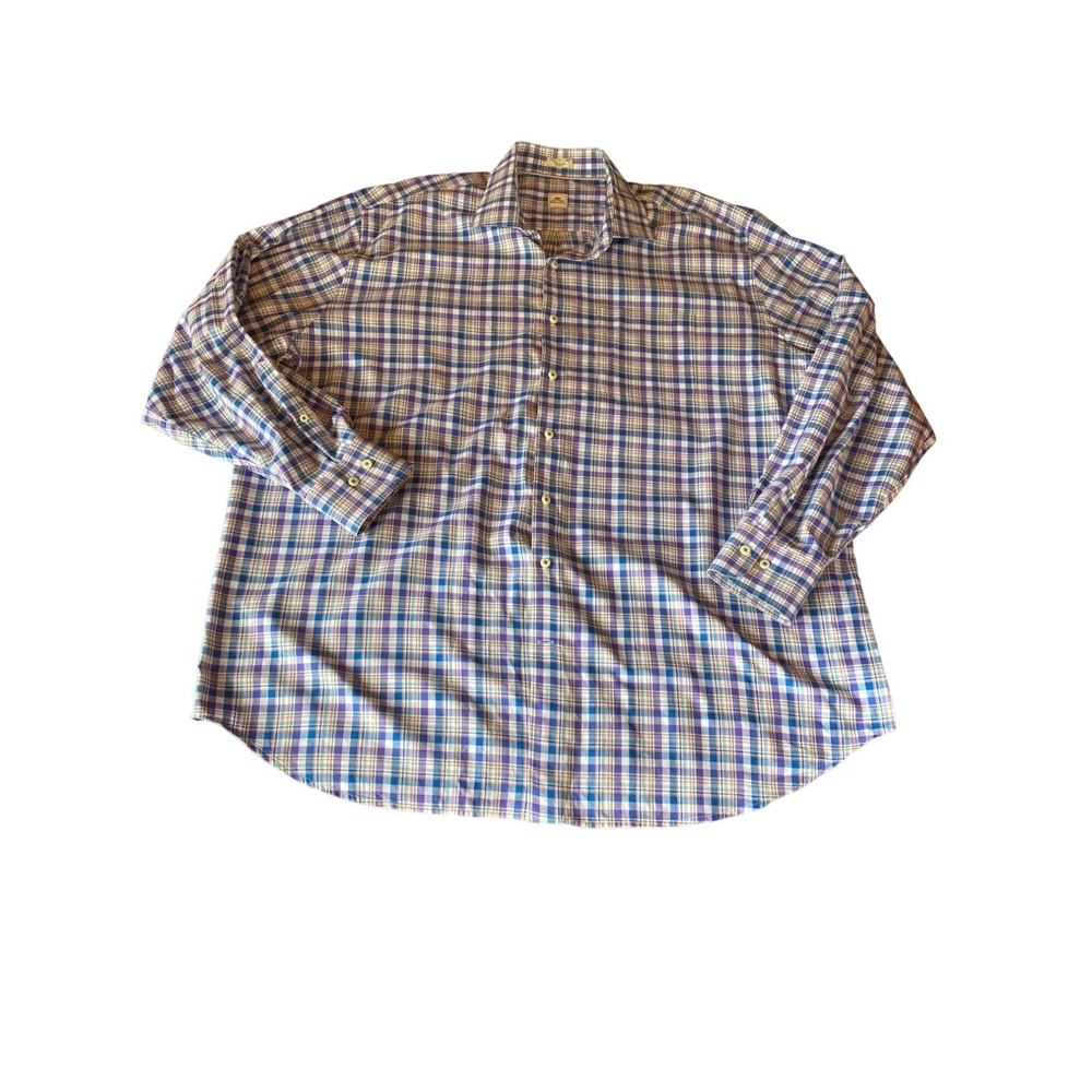 Peter Millar Blue White Plaid Long Sleeve Button up Shirt Long Sleeve Size 2XL